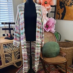 Unbranded Rainbow Knit Open Front Long Duster Cardigan Maxi Sweater